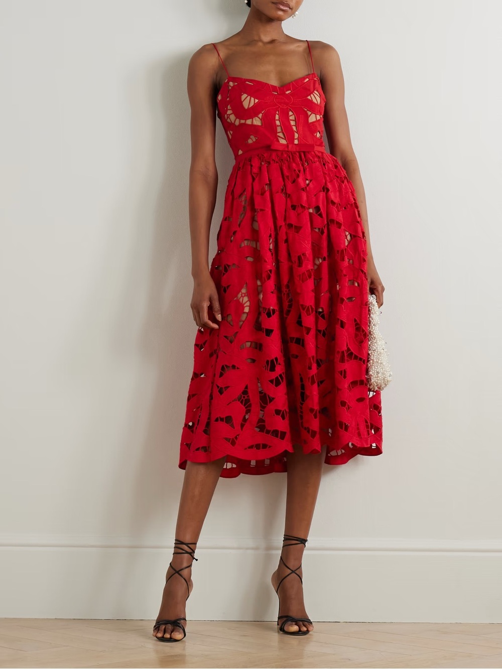 Self-Portrait Bow Embroidered Cotton Midi-Dress NWT $650 size 4